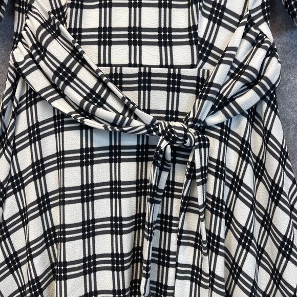 ELLE Black White Plaid Fit & Flare Dress Handkerchief Hem Size Large Zipper EUC - Picture 8 of 15